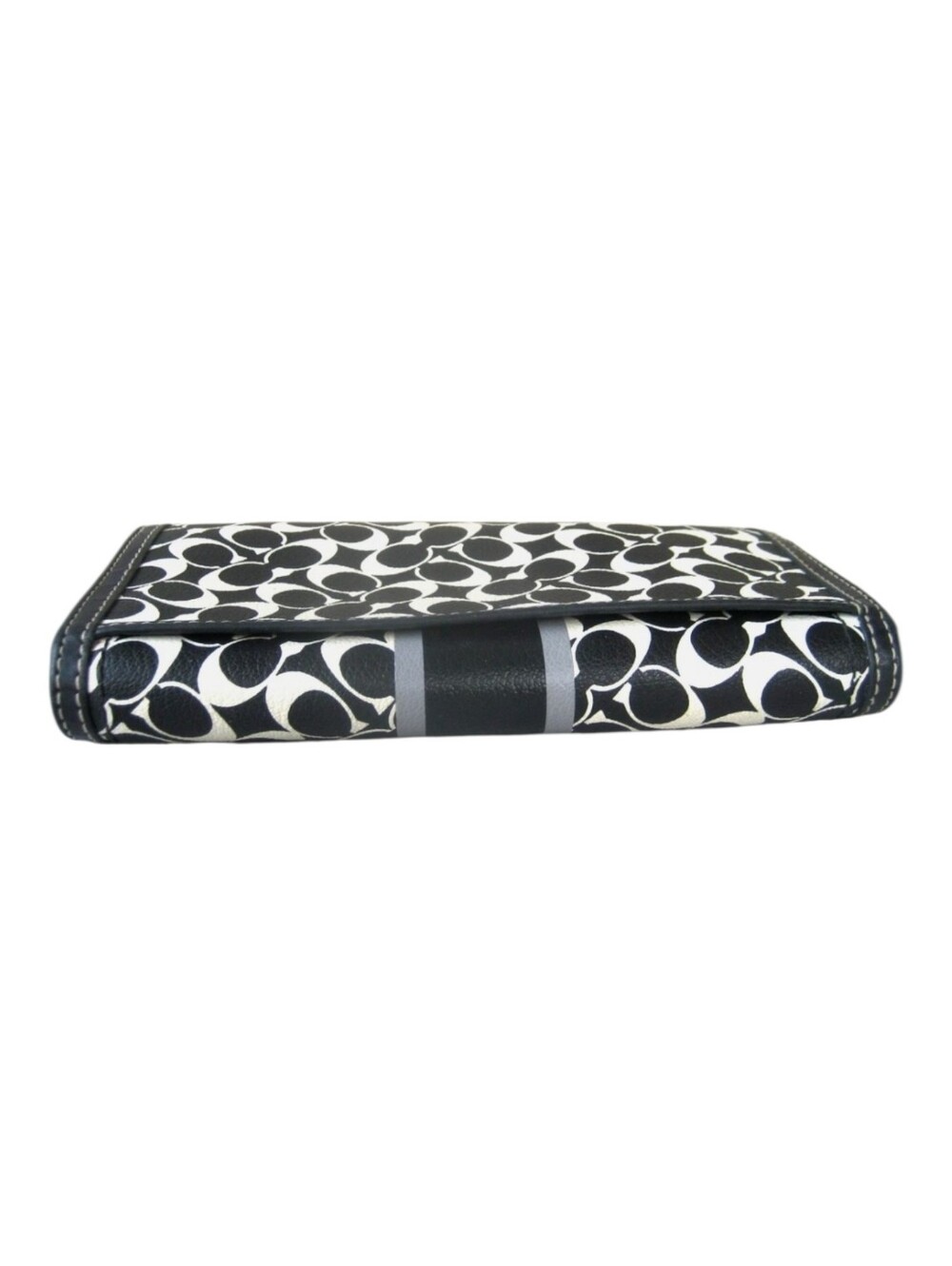 Coach Chealsea Black & Ivory Signature Stripe Continental Wallet EUC No Callouts - Picture 3 of 7
